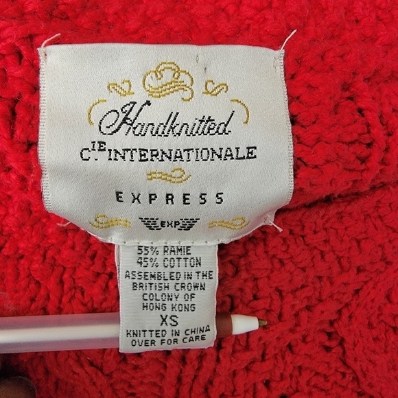 Express XS Red Sweater Hand Knitted Chunky Knit Oversized VTG Vintage - Picture 6 of 7